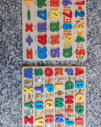 Alfabeto e numeri in legno per bambini