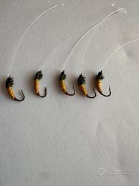 5 ninfe artigianali tipo Czech Nymph giallo-oro –