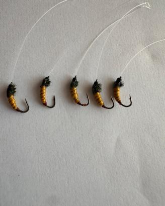 5 ninfe artigianali tipo Czech Nymph giallo-oro –
