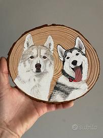Ritratti personalizzati animali dipinti su legno
