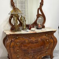 Comò classico in Radica con Specchiera e marmo