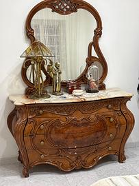 Comò classico in Radica con Specchiera e marmo