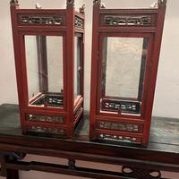 Coppia lanterne cinesi, legno / vetro