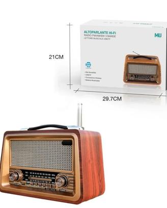 Radio Vintage Bluetooth Legno FM AM SW Nuova