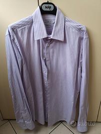 Camicia Uomo Cotone Bianca A Righe Lilla Taglia L