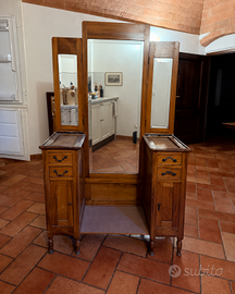 Antica toeletta coiffeuse con specchiera a 3 ante