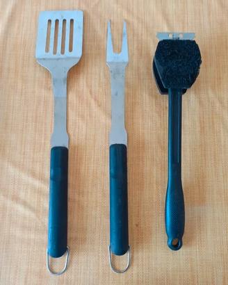 Set 3 utensili BBQ - Spatola, forchetta, spazzola