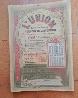 calendario cartonato 1888 assicurazioni L'Union