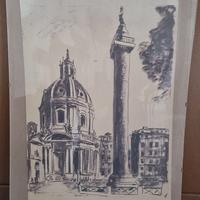 Stampa d'Arte Roma - Veduta Foro Traiano e Colonna