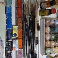 Ceramica, pennelli kolinsky, colori, oro