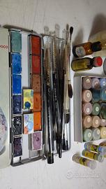 Ceramica, pennelli kolinsky, colori, oro