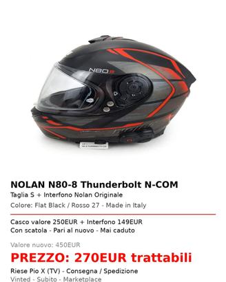 NOLAN N80-8 THUNDERBOLT N-COM - Taglia S + Interfo