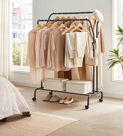 Stand Appendiabiti Doppio Attaccapanni con Ruote