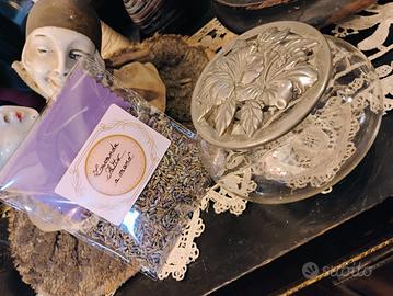 Vaso vintage in vetro ibisco artigianale+ lavanda