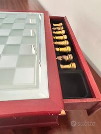 Scacchiera vintage legno vetro specchio cassetti
