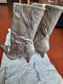 Steve morris stivaletti pelle bianca e tessuto 35