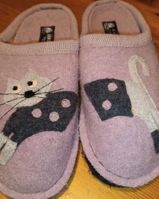 Ciabatte feltro di lana gatto cucho rosa HAFLINGER