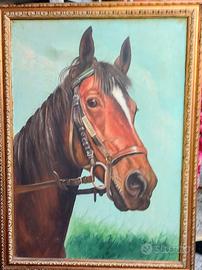 Quadro con cavallo dipinto a mano su tela a olio.