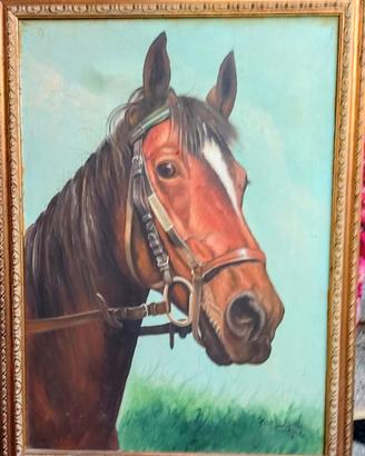 Quadro con cavallo dipinto a mano su tela a olio.