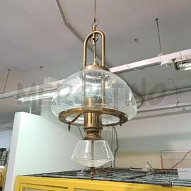 LAMPADARIO METALLO DORATO E VETRO 2LUCI