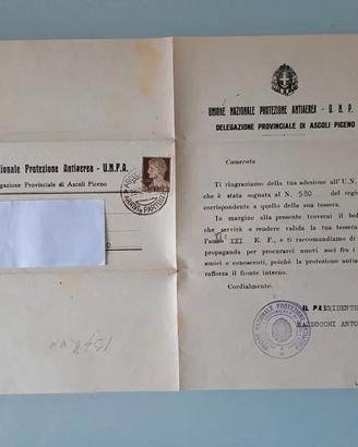 Documento UNPA 1943 Intero Protezione Antiaerea