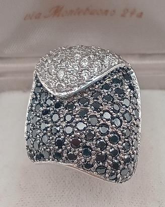 anello scultoreo borsetta argento 925 pavé zirconi