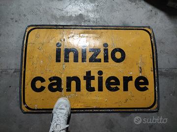 cartello stradale metallo  inizio cantiere