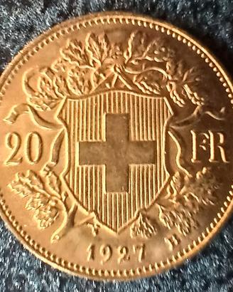 20 Franchi svizzeri 1927 in oro
