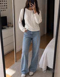 Pull Zara Knit bianco cotone trecce tg M