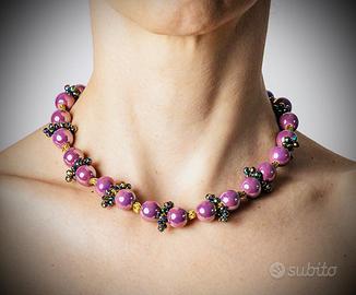 Collana handmade con cristalli e perle di ceramica
