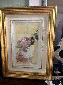 Quadro con cagnolino firmato – cornice dorata