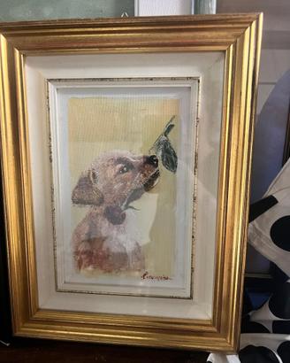 Quadro con cagnolino firmato – cornice dorata