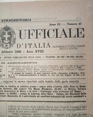 cimelio Gazzetta ufficiale del 1940