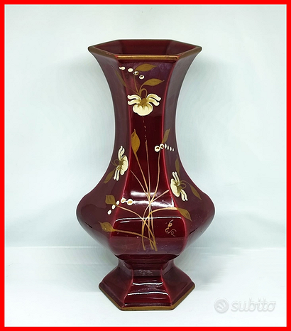 Vaso vintage ceramica antico rosso dipinto a mano