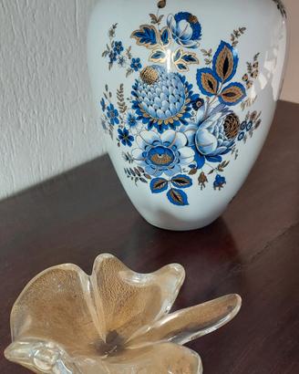 Fiore in vetro murano foglia oro 24 kt pezzo unico