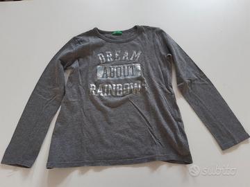 t-shirt manica lunga Benetton grigia media 7-8 ann