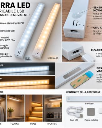 barre a led sensore di movimento luce calda/fredda
