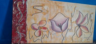 Quadro moderno con decorazioni floreali in rilievo