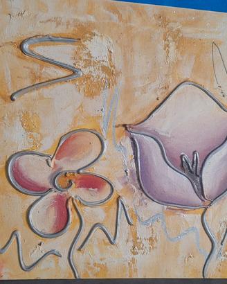 Quadro moderno con decorazioni floreali in rilievo