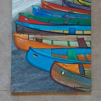 Dipinto su tela ormeggio d'imbarcazioni 