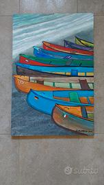 Dipinto su tela ormeggio d'imbarcazioni 