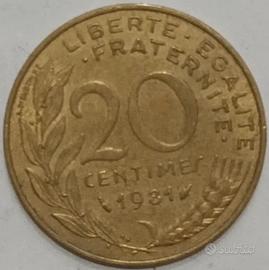 Moneta 20 centesimi Franchi Francesi 1981 rara