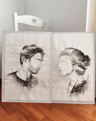 Coppia di acquarelli realizzati a mano 50*70 cm