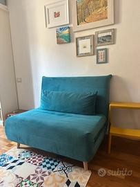 Poltrona letto modern in tessuto blu ottanio