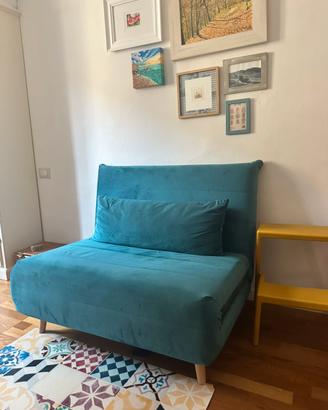 Poltrona letto modern in tessuto blu ottanio