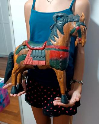 Grande cavallo da giostra vintage legno massello
