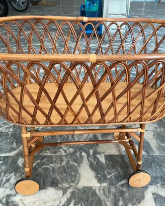 Culla in vimini vintage rattan anni 70