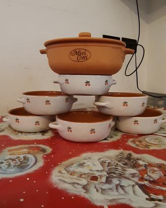 6 cocotte terracotta più tegame 