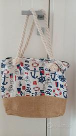 Borsa mare/casual con stampa nautica,