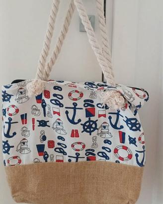Borsa mare/casual con stampa nautica,